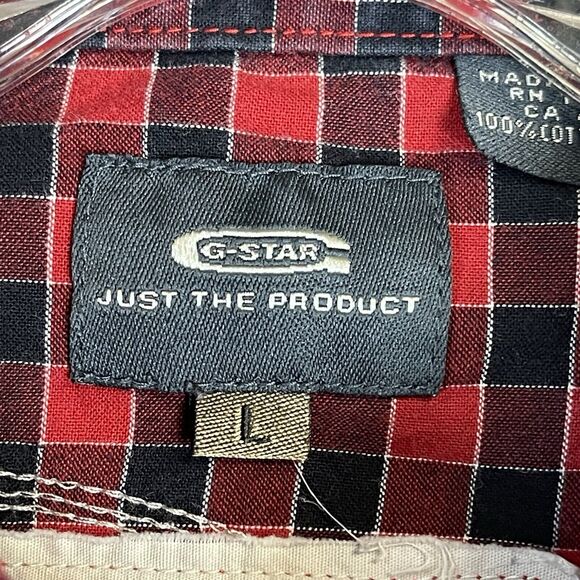 G-Star Raw Shirt Mens Large Red Plaid Long Sleeve Snap Up‎ Graphic Print - Picture 3 of 13